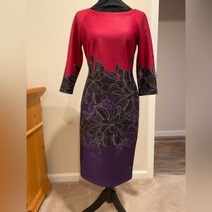 Just...Taylor Pink and Black Sheath Dress with 3/4 Sleeves